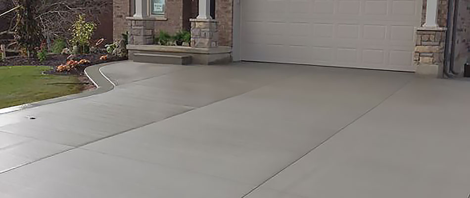 Poured concrete driveway installed at a home in Normal, IL.